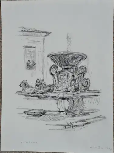 Bleistiftzeichnung,W.Ulrich,Fontana-Brunnen Impression,ca.1967
