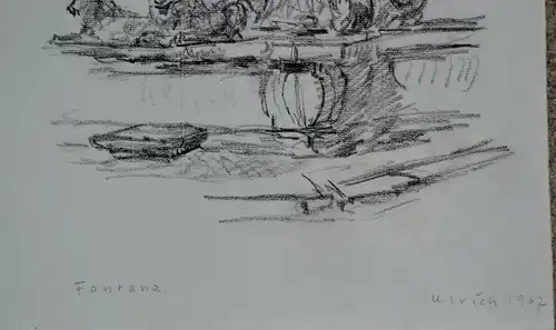 Bleistiftzeichnung,W.Ulrich,Fontana-Brunnen Impression,ca.1967