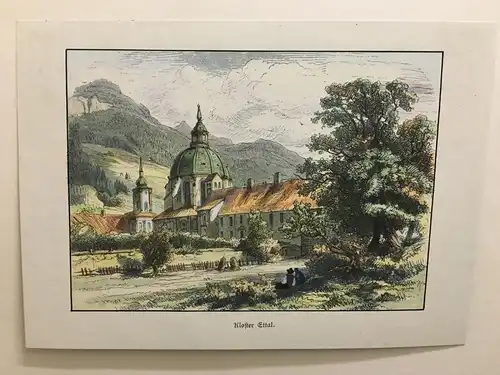 Holzschnitt koloriert, Kloster Ettal