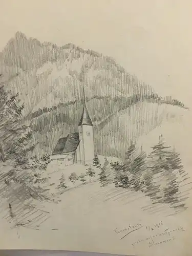 Zeichnung,Bleistift, Kirche Frauenstein, 1915