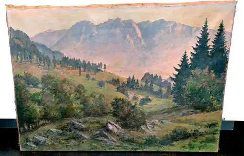 Ölbild,Öl a.Leinwand,Gebirgslandschaft,Sachrang,1957,unleserliich sign.+datiert