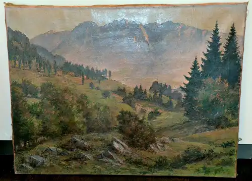 Ölbild,Öl a.Leinwand,Gebirgslandschaft,Sachrang,1957,unleserliich sign.+datiert