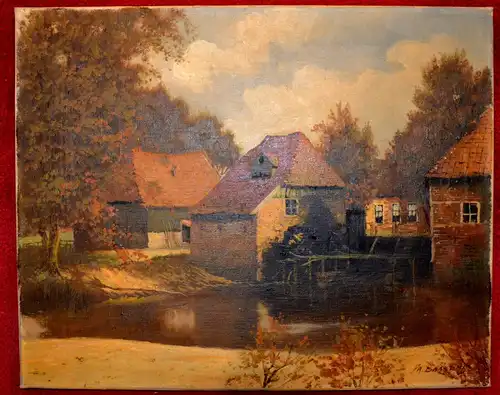 Ölbild,Leinwand, Wassermühle in Haaksbergen,Holland,sign. Frans Baayens