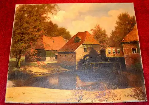 Ölbild,Leinwand, Wassermühle in Haaksbergen,Holland,sign. Frans Baayens