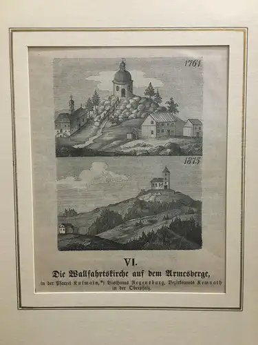 Grafik, Holzschnitt , Die Wallfahrtskirche auf dem Urmesberge