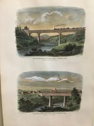 Allgäu , Zwei Stahlstiche koloriert,Die Eisenbahnbrücke  ca 1930