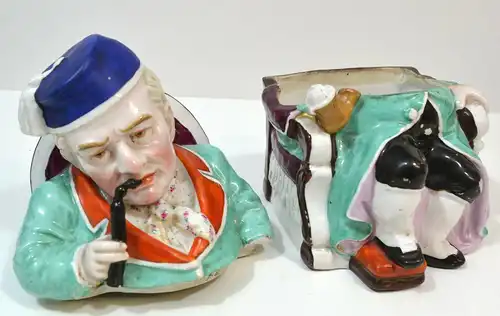 Tabaksdose,Porzellanfigur,zweiteilig,Raucher im Sessel,19.Jhdt.