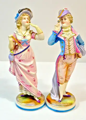 Dame u. Herr, Bisquitporzellan Figuren,Rokoko Stil, wohl Italien um 1900