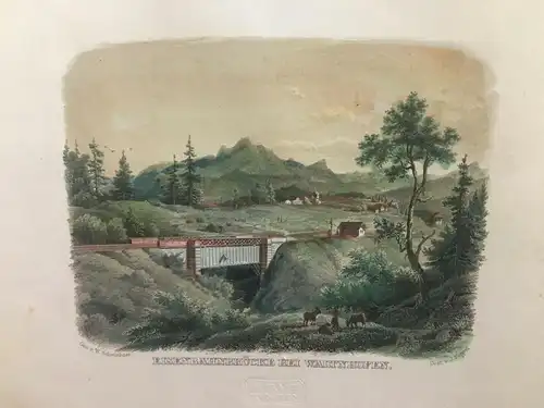 Allgäu ,Zwei Stahlstiche koloriert, Niedersonthofer-See und Eisenbahnbrücke