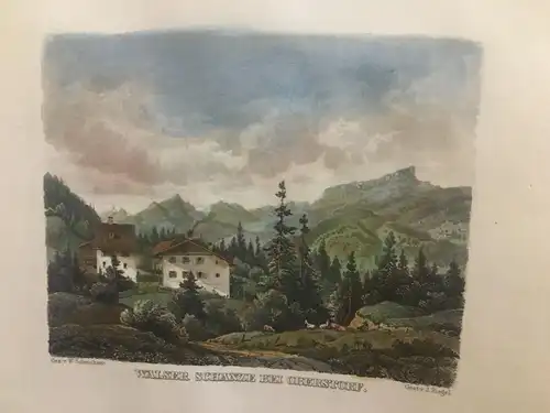 Allgäu , Zwei Stahlstiche koloriert, Wasser Schanze und Bad Tiefenbach  ca 1930
