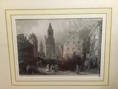 Grafik,Stahlstich,The Market Place Dumfries,1858