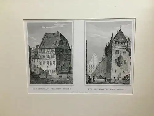 Grafik,Stahlstich, Das Wohnhaus Albrecht Dürer. S und das sogenannte Haus Nassau