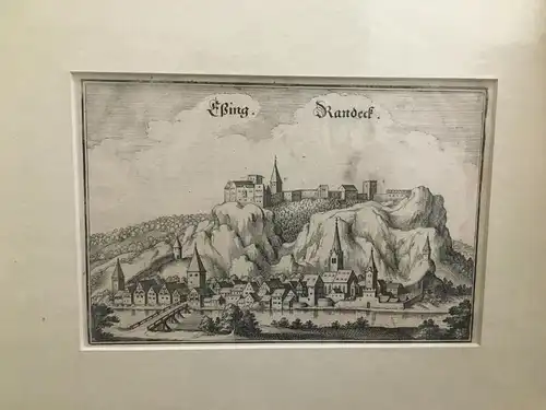 Kupferstich,Essing und Burg Randeck, von Merian ca. 1645