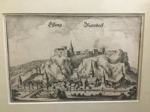 Kupferstich,Essing und Burg Randeck, von Merian ca. 1645