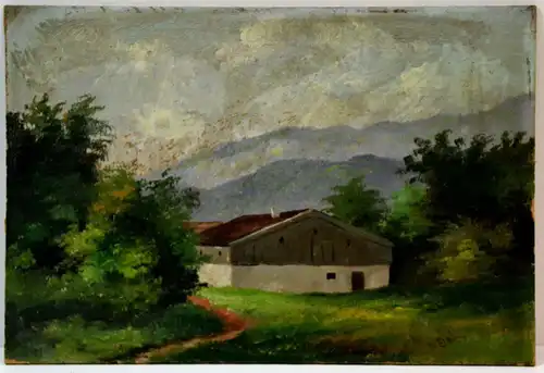 Ölbild,Bauernhaus in Landschaft,gerahmt,19.Jhdt. Clemens Werner,Mchn.