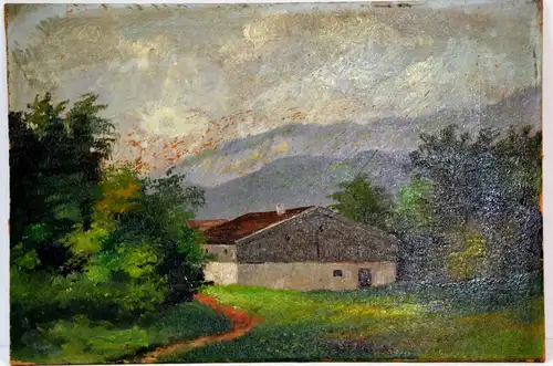 Ölbild,Bauernhaus in Landschaft,gerahmt,19.Jhdt. Clemens Werner,Mchn.