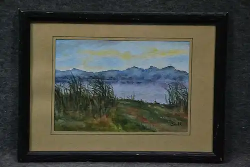 Aquarell, See mit Gebirge, wohl Oberbayern, unbek. Maler (sign. SE 88)