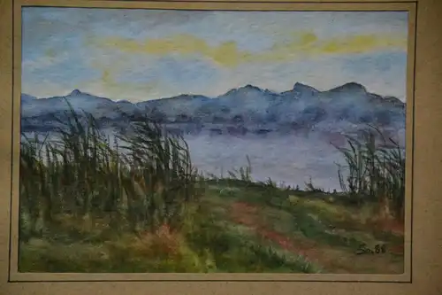 Aquarell, See mit Gebirge, wohl Oberbayern, unbek. Maler (sign. SE 88)