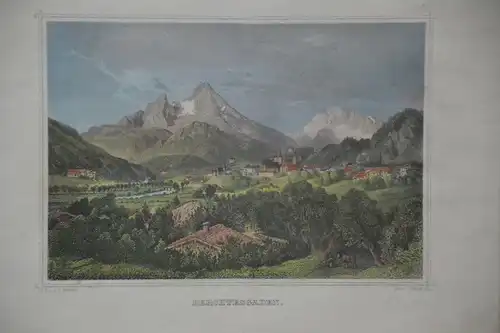 Stahlstich, koloriert, Berchtesgaden, Watzmann, gez. Würthle, etwa 1850