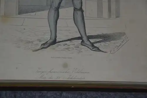 Holzstich koloriert, Franz. Edelmann des 16 Jahrh., Weger etwa 1850