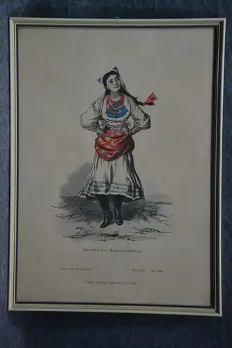 Kupferstich koloriert, Kroatisches Bauernmädchen, Kostümkunde, etwa 1850