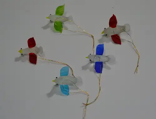 Christbaumschmuck, 5 Singvögel aus Glas, mundgeblasen,20.Jhdt.