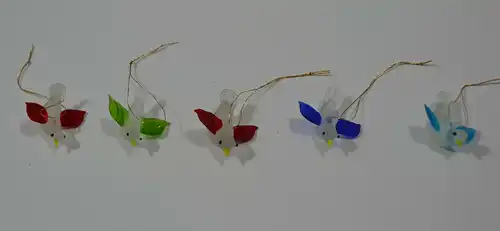 Christbaumschmuck, 5 Singvögel aus Glas, mundgeblasen,20.Jhdt.