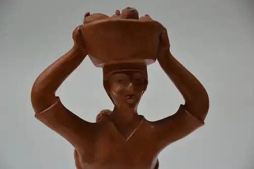 Keramik, Afrikanisch, schwangere Frau mit Kleinkind
