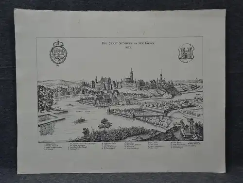 Kupferstich auf Büttenpapier, Neuburg an der Donau, Meyer, Merian , 1657