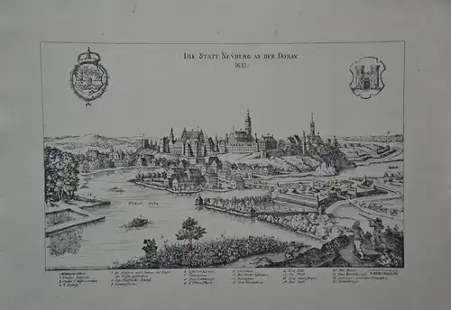 Kupferstich auf Büttenpapier, Neuburg an der Donau, Meyer, Merian , 1657