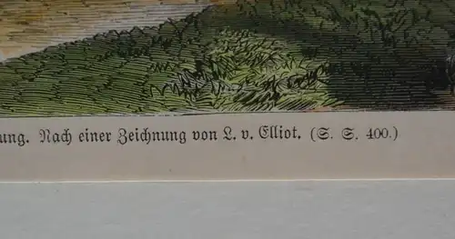 Stahlstich, koloriert, Brücke über Diep, Holland, L.v. Elliot