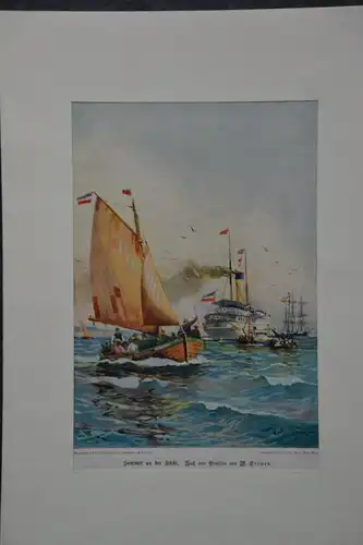 Druck, Aquarell von Willy Stöwer, Sommer an der Küste, etwa 1915