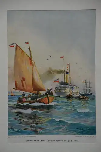 Druck, Aquarell von Willy Stöwer, Sommer an der Küste, etwa 1915