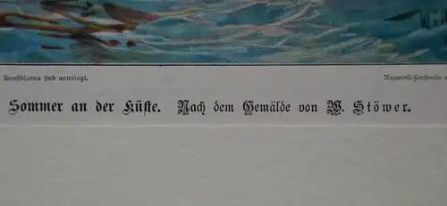 Druck, Aquarell von Willy Stöwer, Sommer an der Küste, etwa 1915