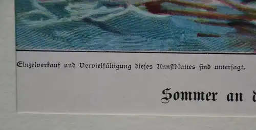 Druck, Aquarell von Willy Stöwer, Sommer an der Küste, etwa 1915