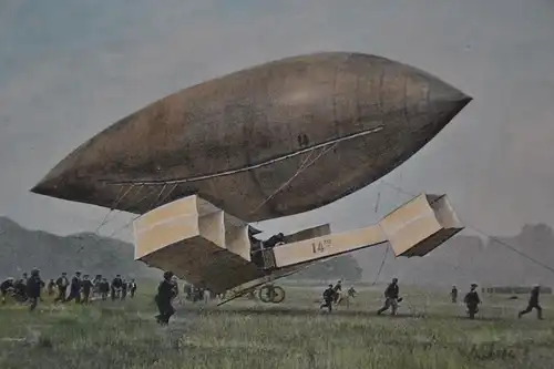 Druck, Flugmaschinen, havarierter Doppeldecker, wohl um 1900
