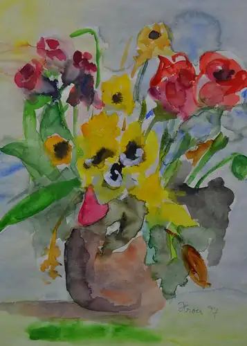 Aquarell, Stilleben mit Blumen, Hrou 97