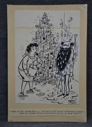 Tuschzeichnung, Alexander Knuth, Weihnachtscartoon, etwa 1950
