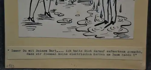 Tuschzeichnung, Alexander Knuth, Weihnachtscartoon, etwa 1950