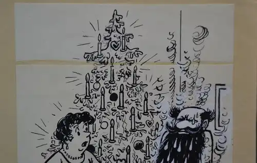 Tuschzeichnung, Alexander Knuth, Weihnachtscartoon, etwa 1950