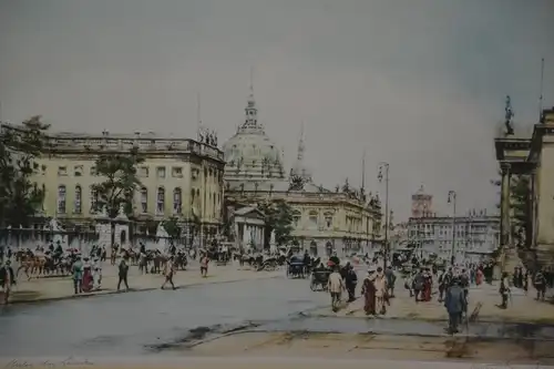 Farbradierung, Wolfgang Tritt, Unter den Linden, Berlin, Rahmen vergoldet