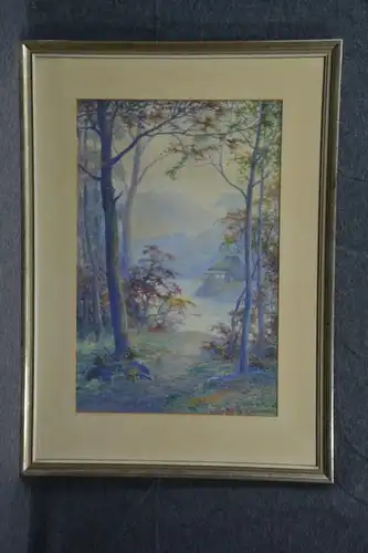 Aquarell, S.H. Matsumoto, Japanische Landschaft