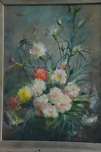 Aquarell, Stilleben mit Blumen,Nelken, Fanny Brauer, Rahmen vergoldet