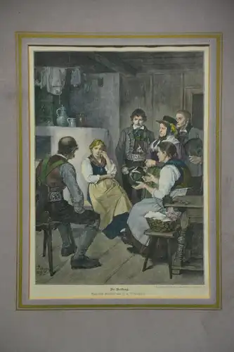 Stahlstich, koloriert, Die Werbung, nach Defregger, Hanfstaengl 1895
