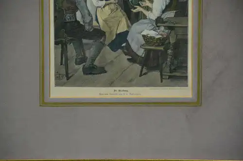 Stahlstich, koloriert, Die Werbung, nach Defregger, Hanfstaengl 1895