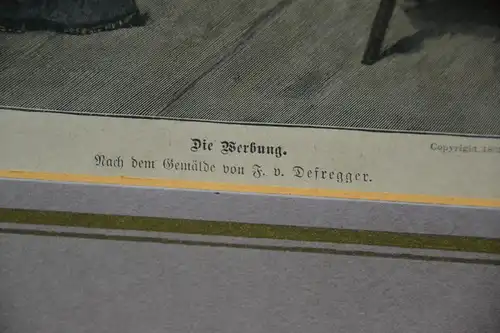 Stahlstich, koloriert, Die Werbung, nach Defregger, Hanfstaengl 1895