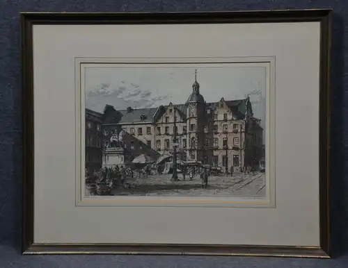 Stich nach Tuschezeichnung, koloriert, Meidenberger, Düsseldorfer Markt