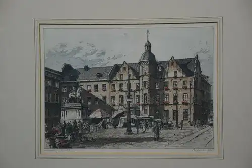 Stich nach Tuschezeichnung, koloriert, Meidenberger, Düsseldorfer Markt