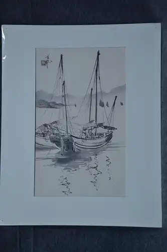 Lithografie, Japan, Fischerboot