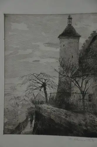 Radierung, Turm, Festung, Burg, unbek. Künstler (K. Schmitz ?)